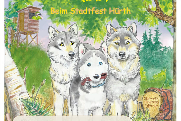 Plakat zu der Lesung von Susanne Wolfgramm "Ein Husky-Mädchen namens Abby" am 23.06.24 in der Stadtbücherei Hürth